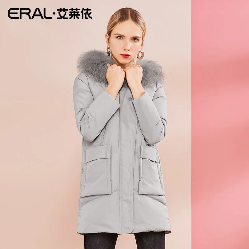 ERAL Women's Winter Coat Long Raccoon Fur Collar Hooded Casual Thermal Luxury Down Jacket Plus Size 617103035 | Женская одежда