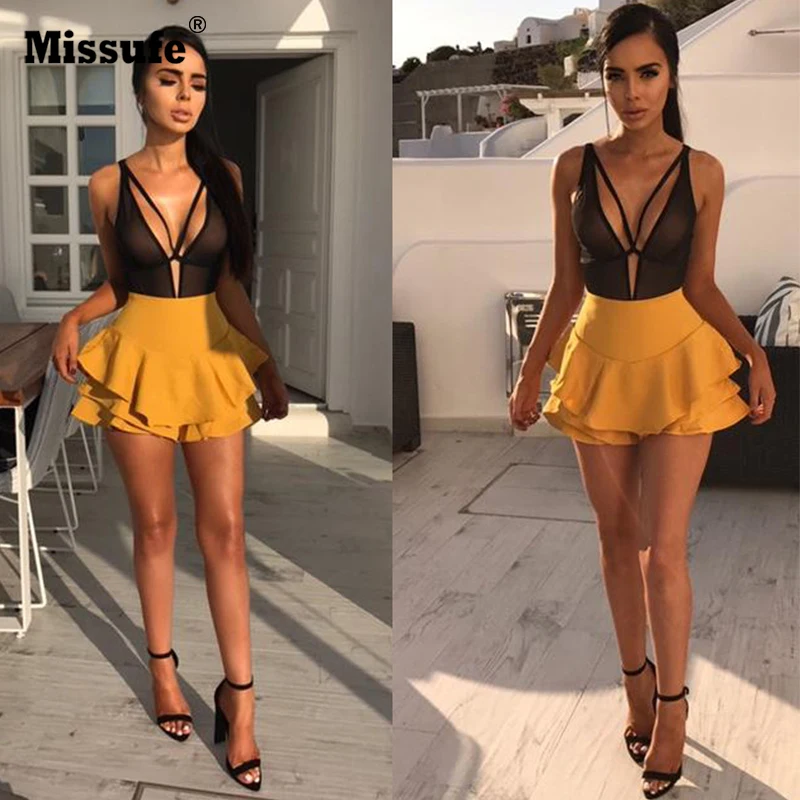 Missufe летние Многослойные Шорты с высокой талией и оборками Femmes короткая однотонная тонкая мини-юбка шорты для женщин