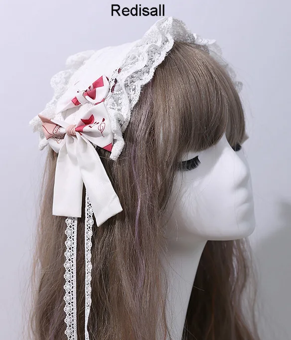 White Hairband Платье Лолиты с высокой талией, блузка, милые кружевные рубашки с бантом, с принтом, с музыкальной нотой, скрипки, Длинные Короткие рукава, платье-комбинация, юбка - Цвет: White Hairband