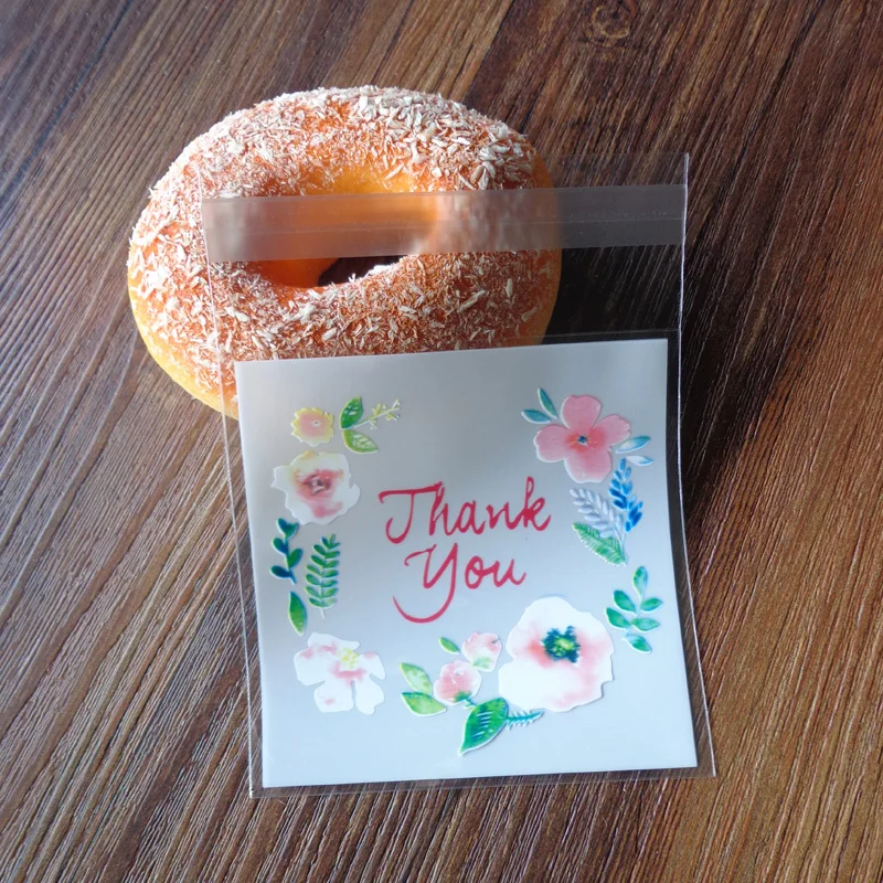 100pcs Thank You Plastic Bag For Gifts Wedding Transparent OPP Self Adhesive Cookie Candy Bags Flower Biscuit Baking Gift | Дом и сад