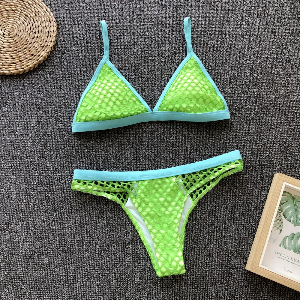 Женский купальник-бикини с треугольным вырезом и пуш-ап зеленый S-L 2019 |