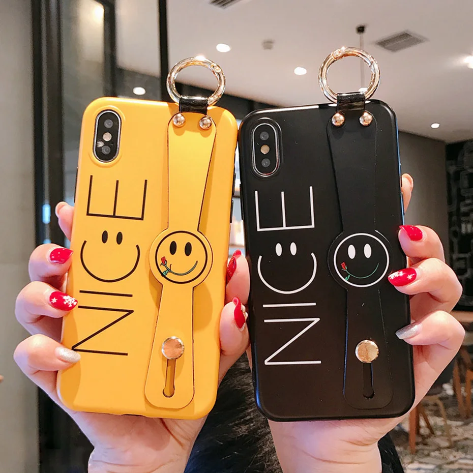 Чехол-улыбка для iPhone X, 7, XR, XS, Max, ремешок на запястье, подставка, держатель, чехол для телефона, для iPhone 7, 8, 6, 6S Plus, X, чехол, роскошный силиконовый чехол