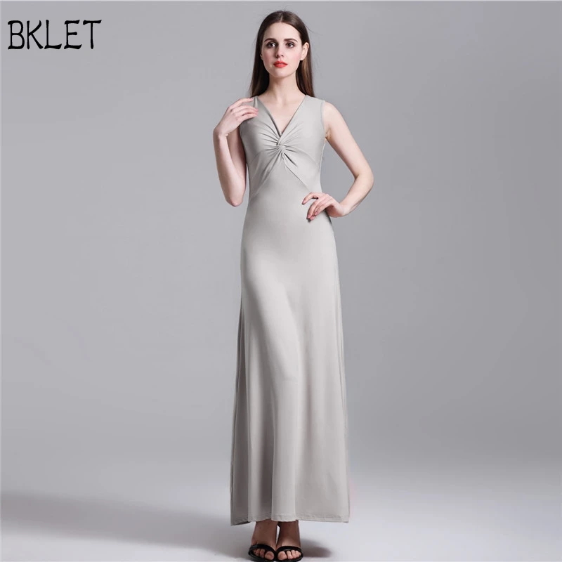 2018 Новое Женское летнее сексуальное Элегантное платье без рукавов с v-образным