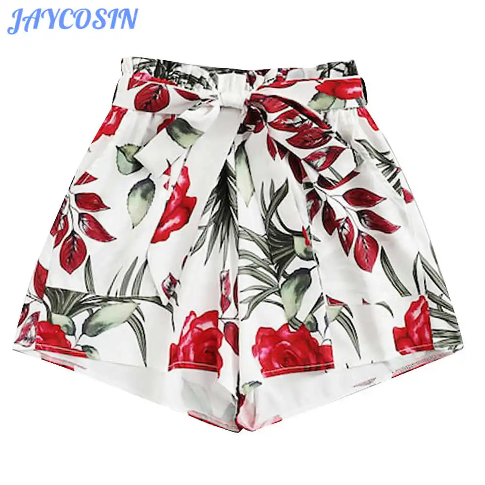 JAYCOSIN Women Clothes Shorts Sexy Plus Size Foral Printed Bow Bandage Shorts Female Elastic Waist Loose Wide Leg Shorts Ladies