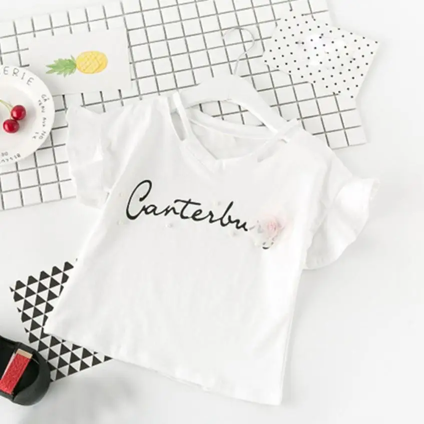 

Toddler Kids Baby Girls Outfit Clothes Printing T-Shirt Tops+Floral 1Set 0404