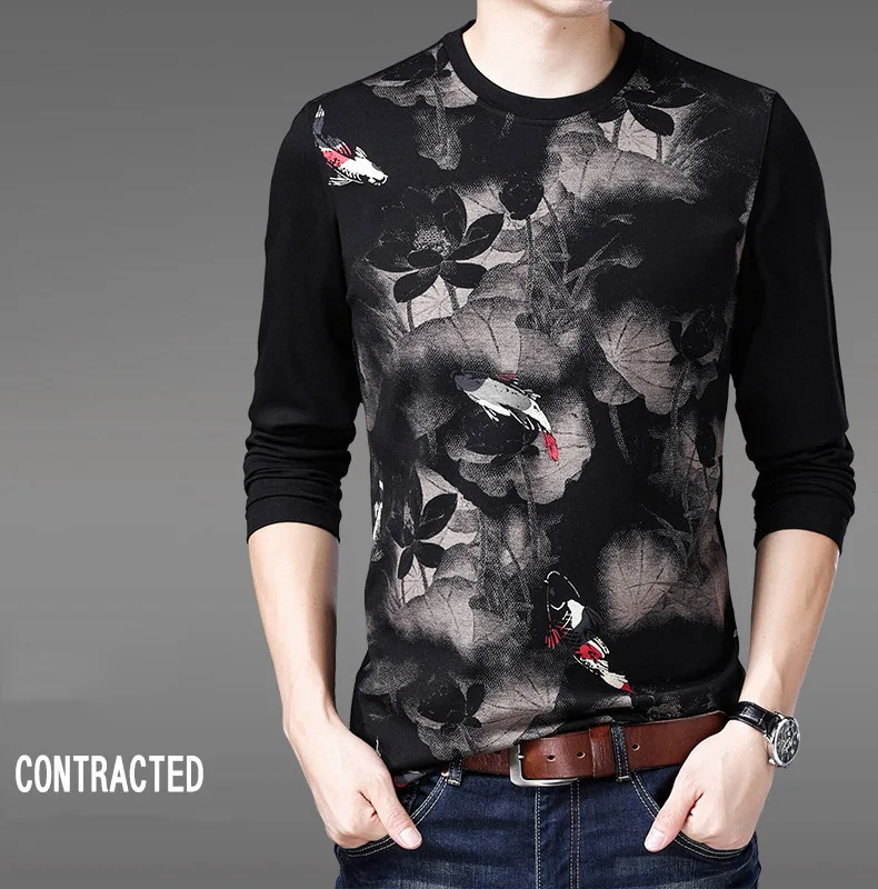 Высококачественная Роскошная весенне осенняя мужская футболка с известным