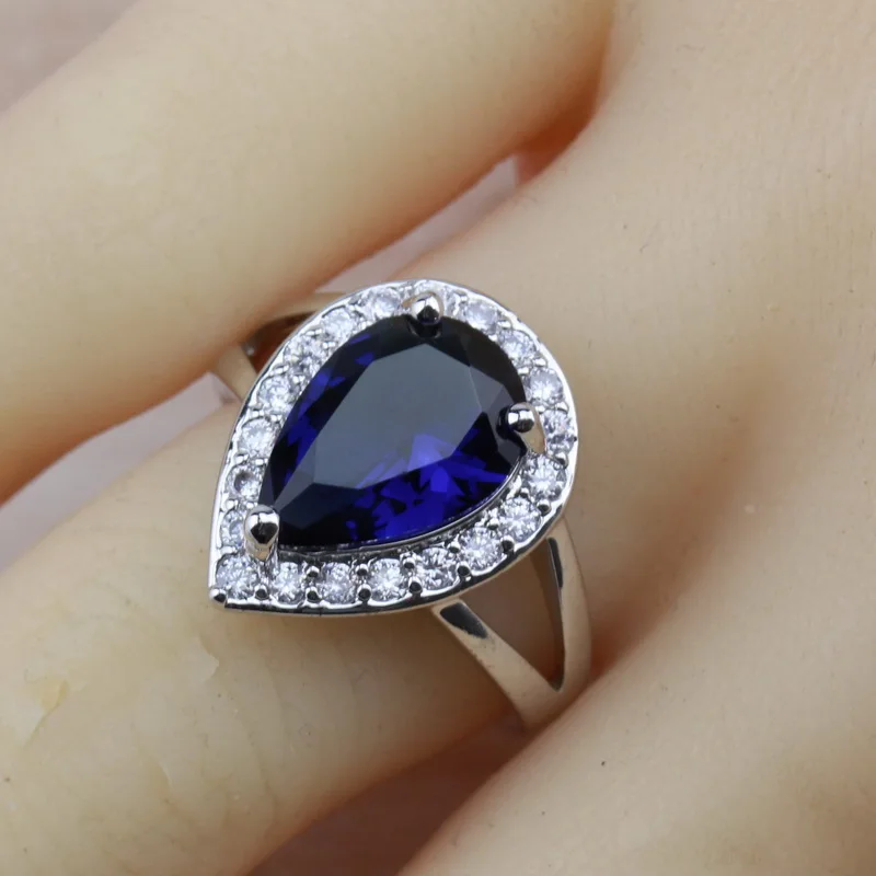 Серебряные аксессуары с каплями воды натуральными камнями Синие Ювелирные