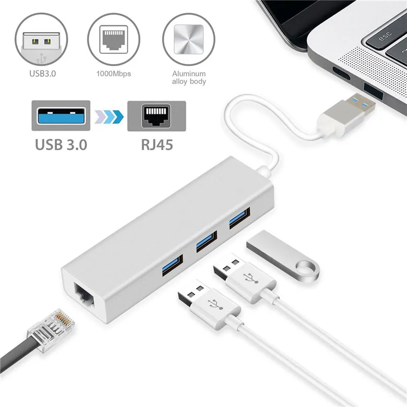 3 порта USB 3,0 Gigabit Ethernet Lan RJ45 сетевой адаптер концентратор до 1000 Мбит/с Mac PC Gigabit USB3.0 Ethernet адаптер 3B24