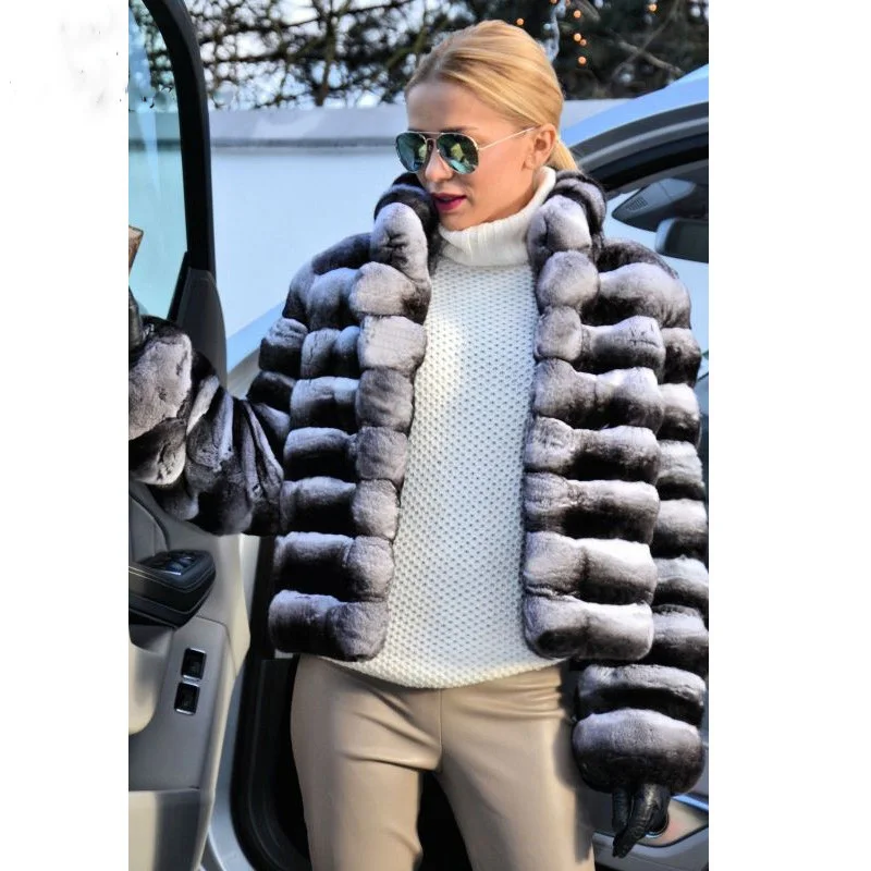 FURSARCAR Thick Winter Real Fur Coat Women Natural Rex Rabbit Fur Jacket With Fur Collar wholesale 2021 New Luxury Winter Fur