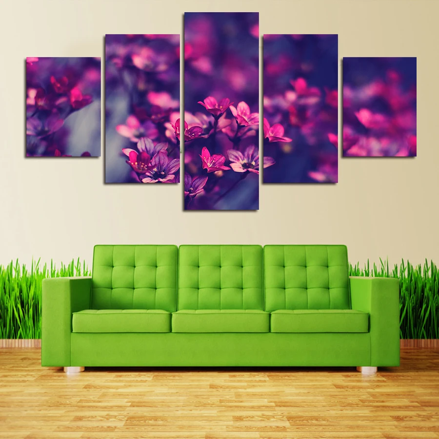 

2017 Purple Flower Tree Cuadros Modernos Home Decor 5 Pieces Wall Art Canvas Painting Abstract Wall Pictures For Living Room