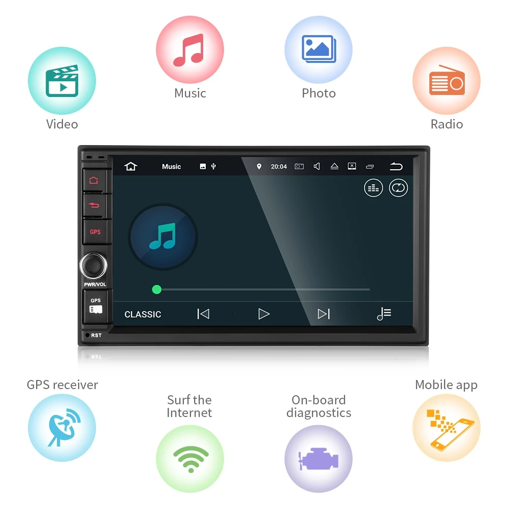 WE7003 Автомобильный мультимедийный плеер Android 9 0 1080P HD экран 2 Din FM AM RDS радио gps Wifi DVR