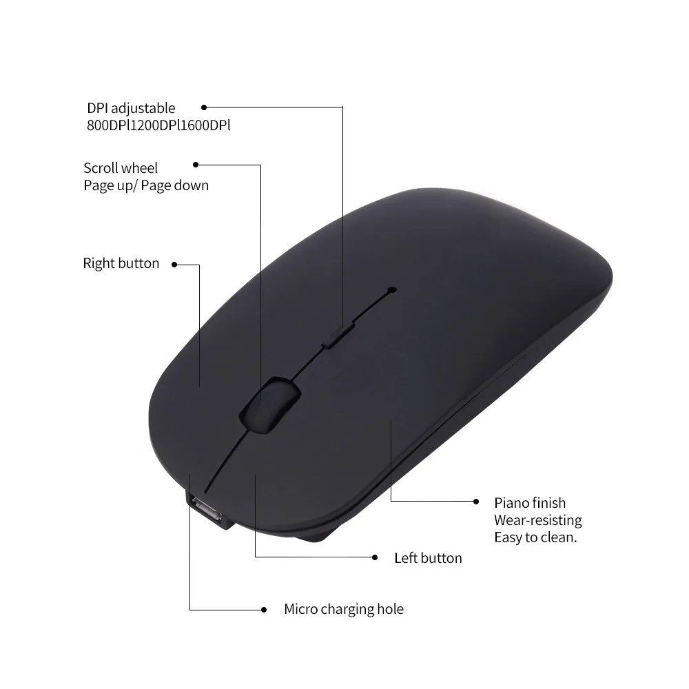 4 кнопки тонкая Бесшумная мышь перезаряжаемая Bluetooth беспроводная для офиса