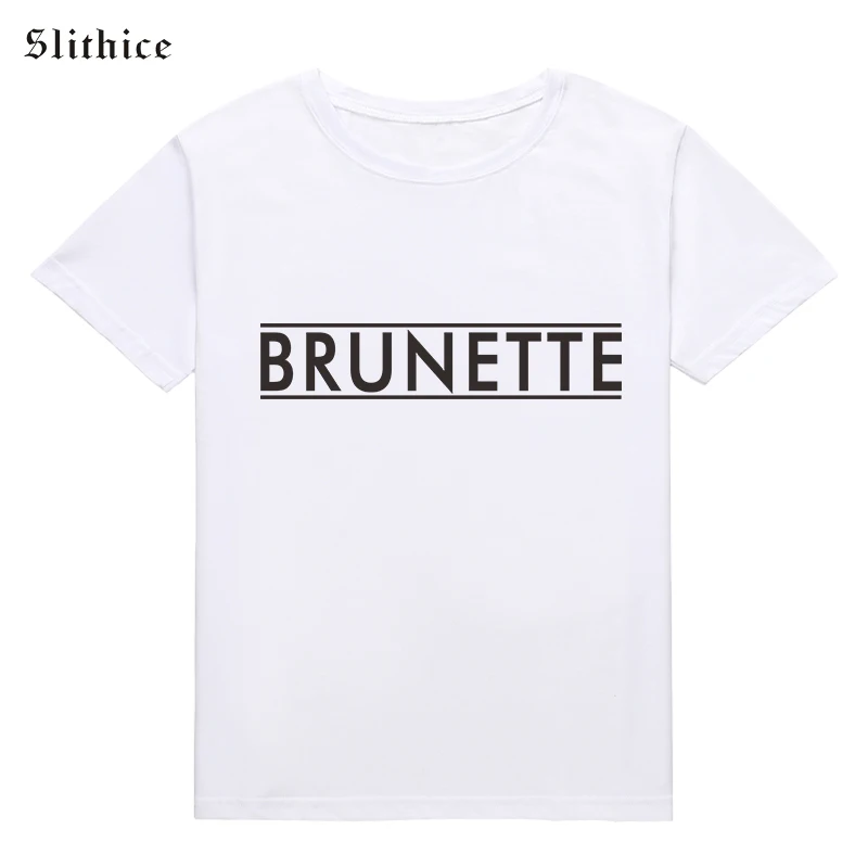 Slithice BRUNETTE Письмо печати для женщин футболки мальчиков Повседневный хлопковый