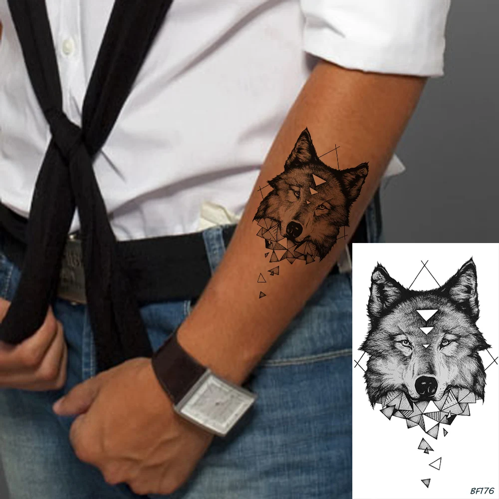 Men Diamond Wolf Fox Arm Black Waterproof Fake Tattoos Stickers Women Body Art Tattoo Temporary Custom Adhesive Tatoo Makeup Tip