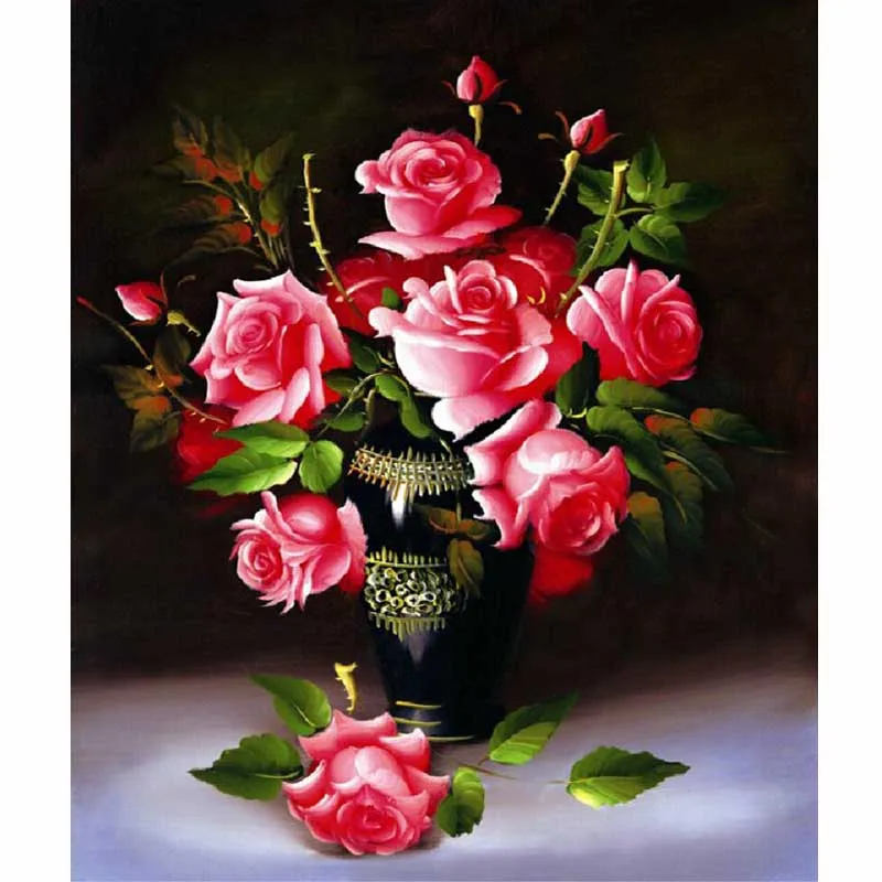 5D алмазная вышивка крестиком украшение для дома розовая роза круглый камень