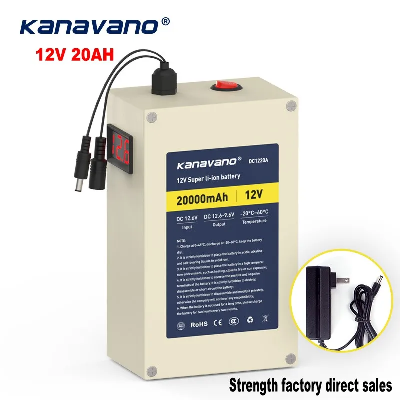 20AH with screen 12V Портативный супер Ёмкость Перезаряжаемые литий-ионный Батарея пакет 10ah 20ah 30ah литий-ионный аккумулятор LiFePO4 сотовый телефон с USB BMS - Цвет: 20AH with screen