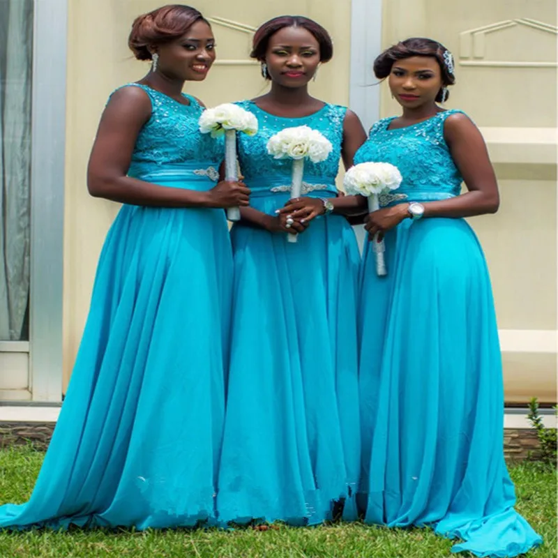 Синего цвета в африканском стиле Длинные свадебные платья 2017 Jewel шеи без рукавов