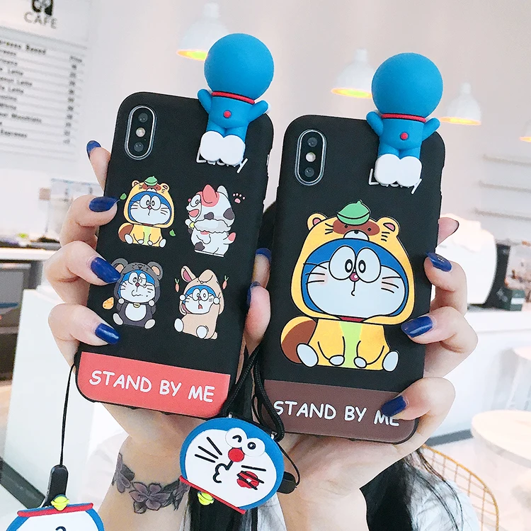 SAM S10 plus милый 3D Doraemon чехол для телефона для samsung Galaxy S7 Edge S8 S9plus S10E note8/note9 мультяшный чехол+ ремешок