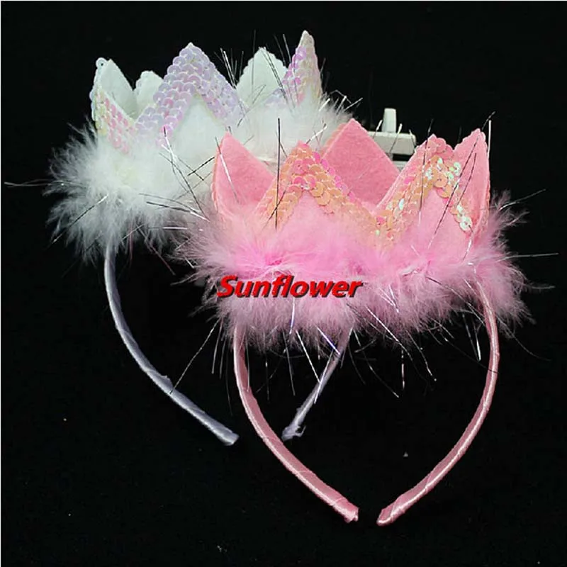 White Pink Sequin Crown Feather Headband Children Girls Princess Angel Headwear Party Fancy Dress Hair Halloween Christmas|hair accessories|headband