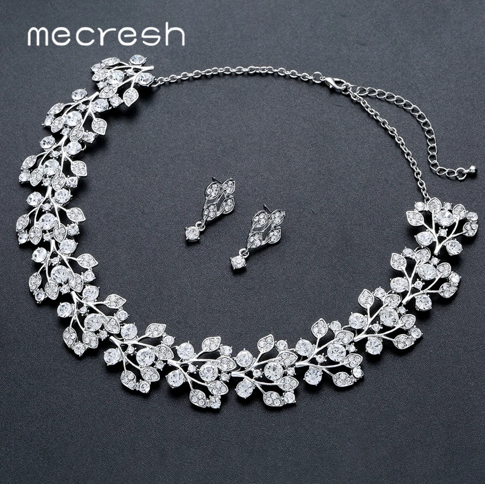 Mecresh роскошные наборы свадебных ювелирных изделий с кристаллами в виде листьев