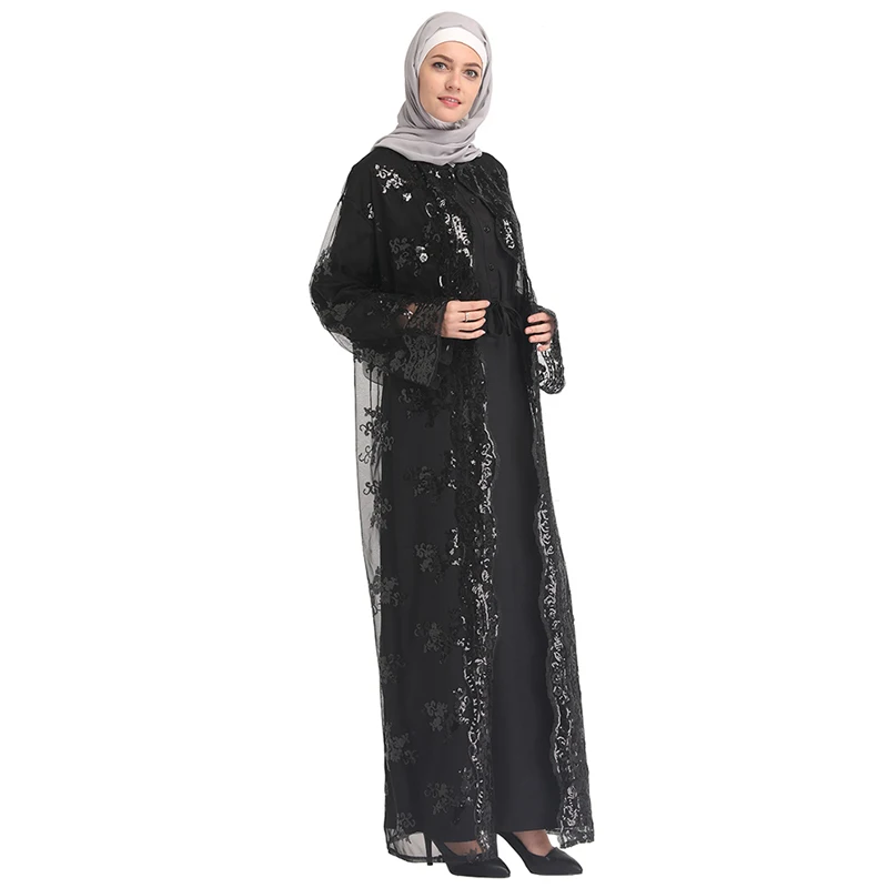Сетка блесток кафтан abaya Турция Дубай мусульманский хиджаб платье Eid Абая для женщин Elbise Giyim Caftan Исламская одежда Рамадан Халат