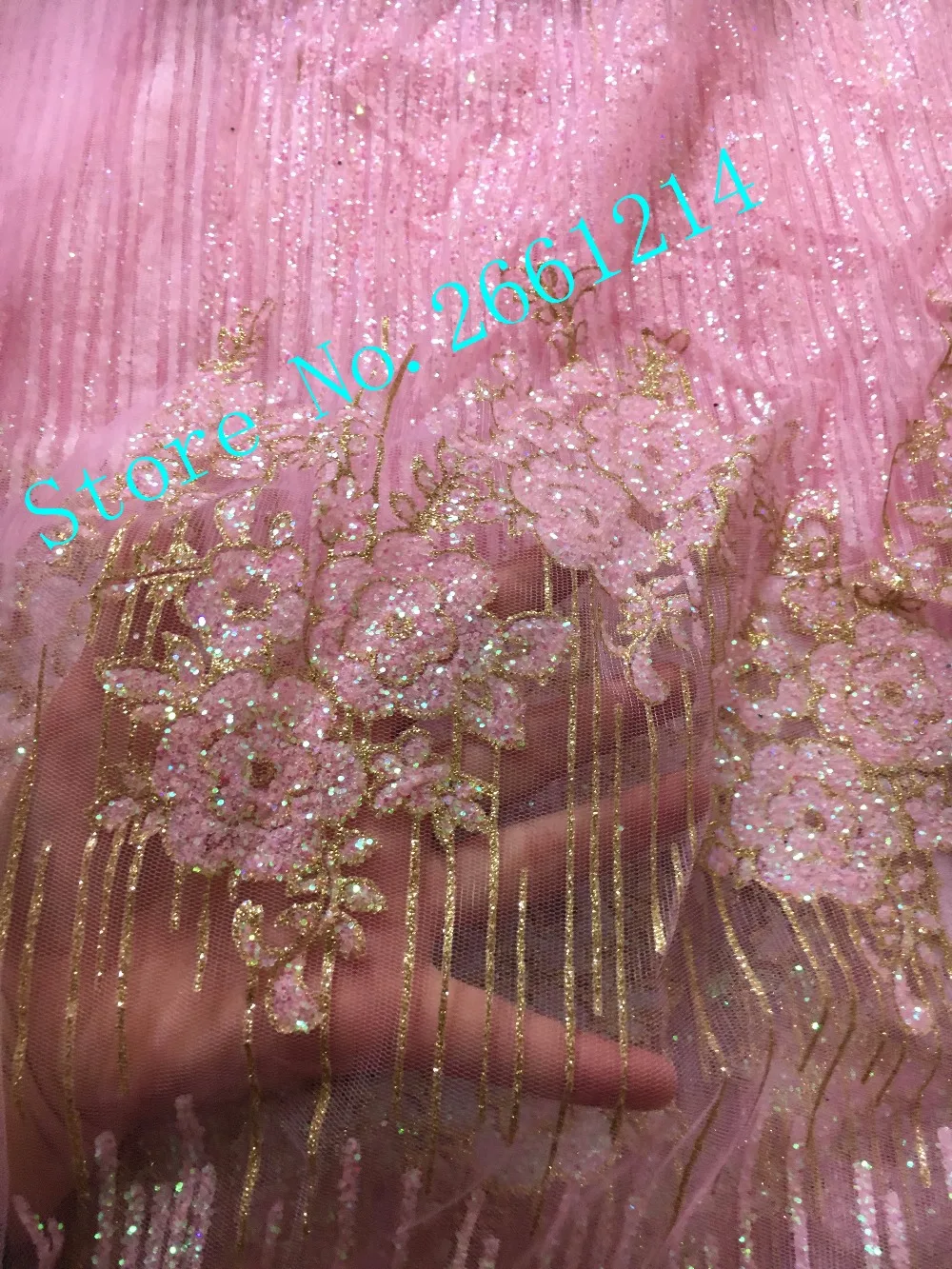 hot selling french net lace fabric with gold glued glitter fashion BZL-61205 african tulle | Дом и сад