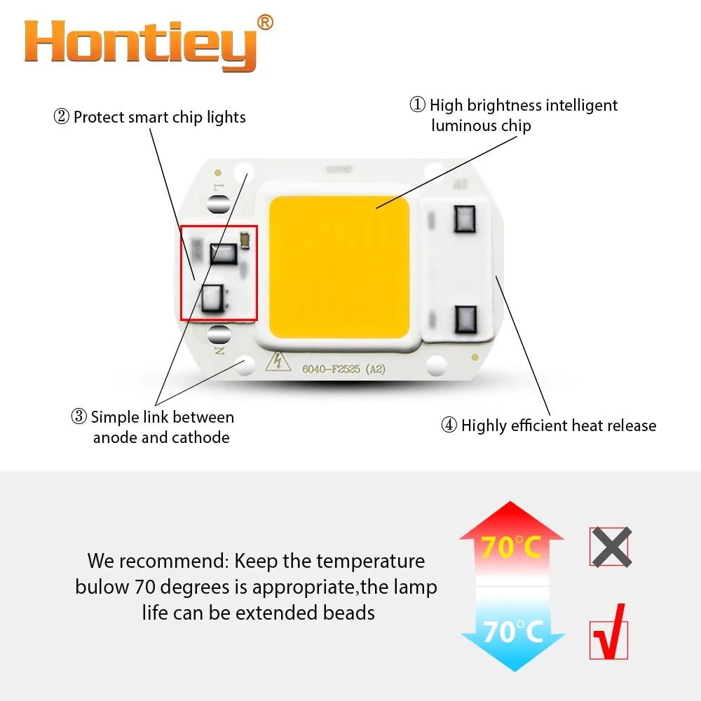 Hontiey LED COB теплый белый 220 в 110 В Smart IC нет необходимости драйвере 20 Вт 30 50 уличное