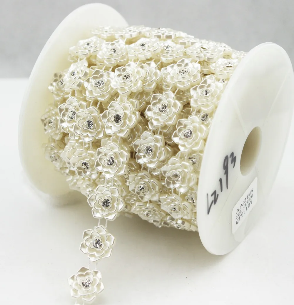 10 ярдов 16 мм цвет слоновой кости|rhinestone chain|pearl rhinestone chaincake trim |