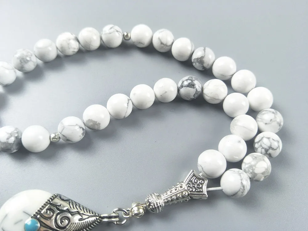 Дизайн Белый Howlite 10 мм натуральный камень tasbih с подвеской мусульманский свадебный подарок