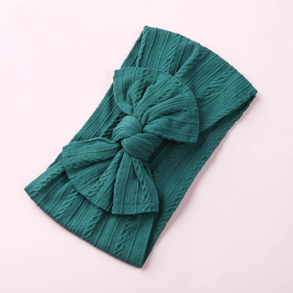 Style G-Dark green И бантом для маленьких девочек нейлоновые оголовья, кабель вязаное нейлоновое головные обручи, помпонами широкий нейлон головная повязка в виде чалмы для волос, для маленькой девочки, аксессуары - Цвет: Style G-Dark green