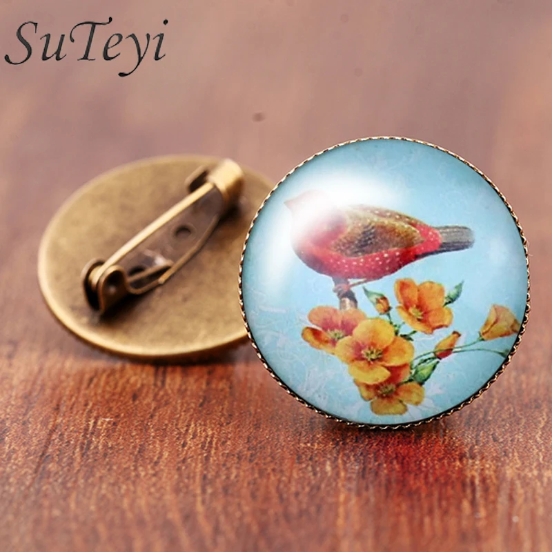 Брошь SUTEYI с изображением маленькой птицы на ветках булавки шармы печать