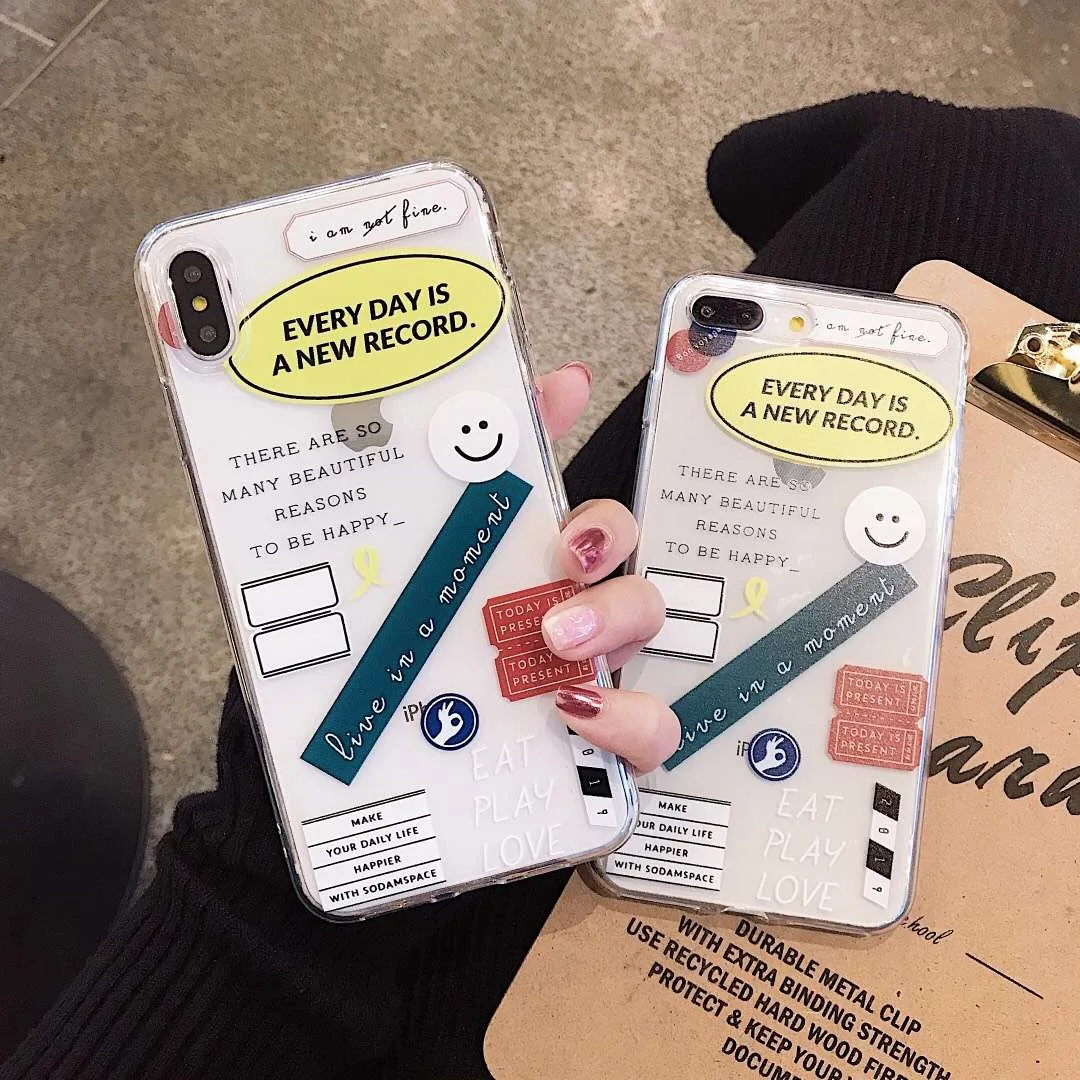 INS корейский текст английский улыбка этикетка чехол для телефона iphone Xs max Xr X 6 6s 7 8