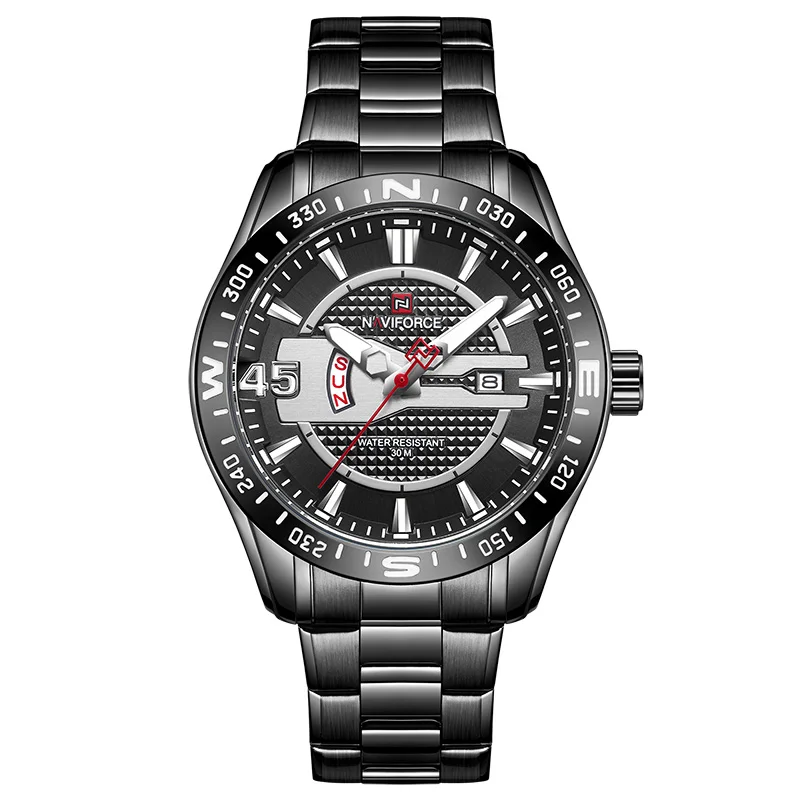 Black White NAVIFORCE Роскошные Брендовые Часы для мужчин s спортивные часы полностью Стальные кварцевые часы для мужчин Дата водонепроницаемые деловые часы для мужчин relogio masculino - Цвет: Black White