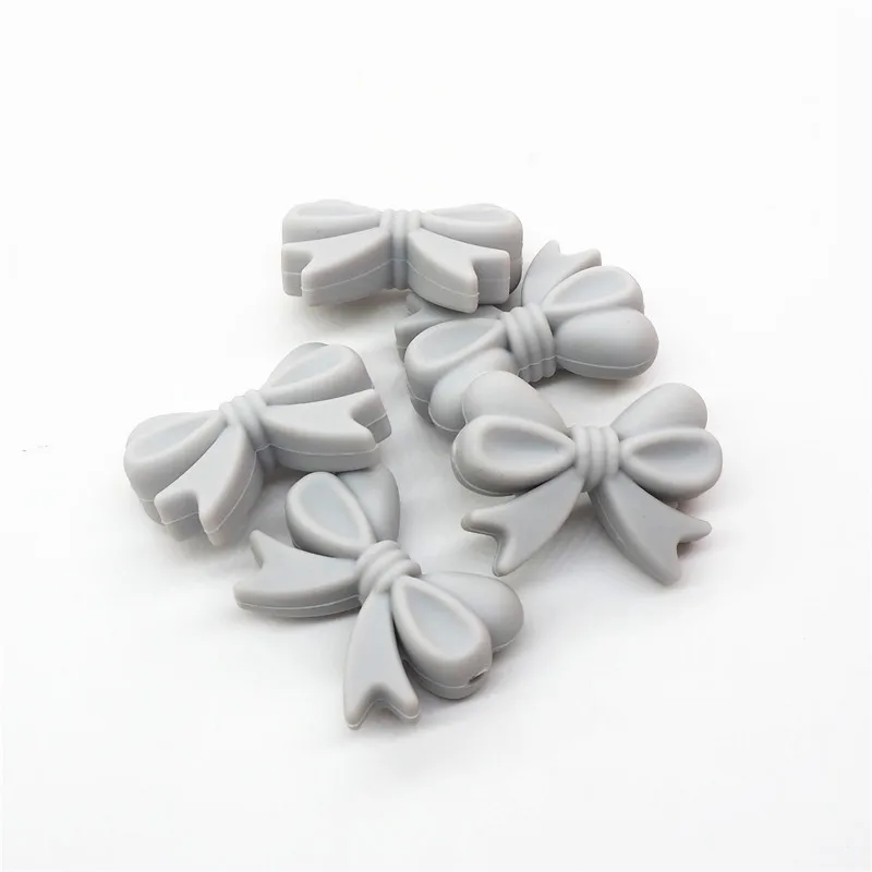 Grey Chenkai 10 шт. BPA Free силиконовый галстук-бабочка Прорезыватель для зубов бусины DIY Baby Shower Прорезыватель для зубов Монтессори Сенсорная игрушка бант-узел Аксессуары - Цвет: Grey