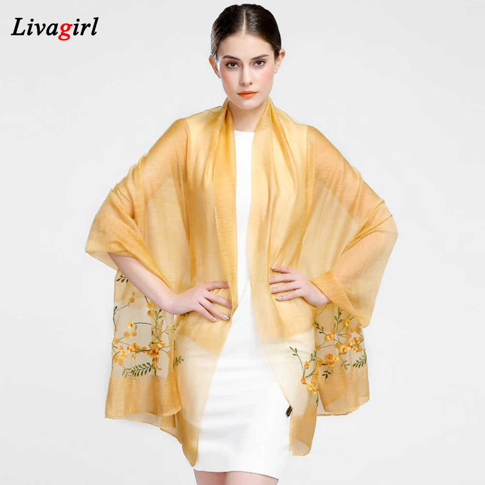 2017 новый роскошный элегантный женский шелковый шарф ручной работы с вышивкой из