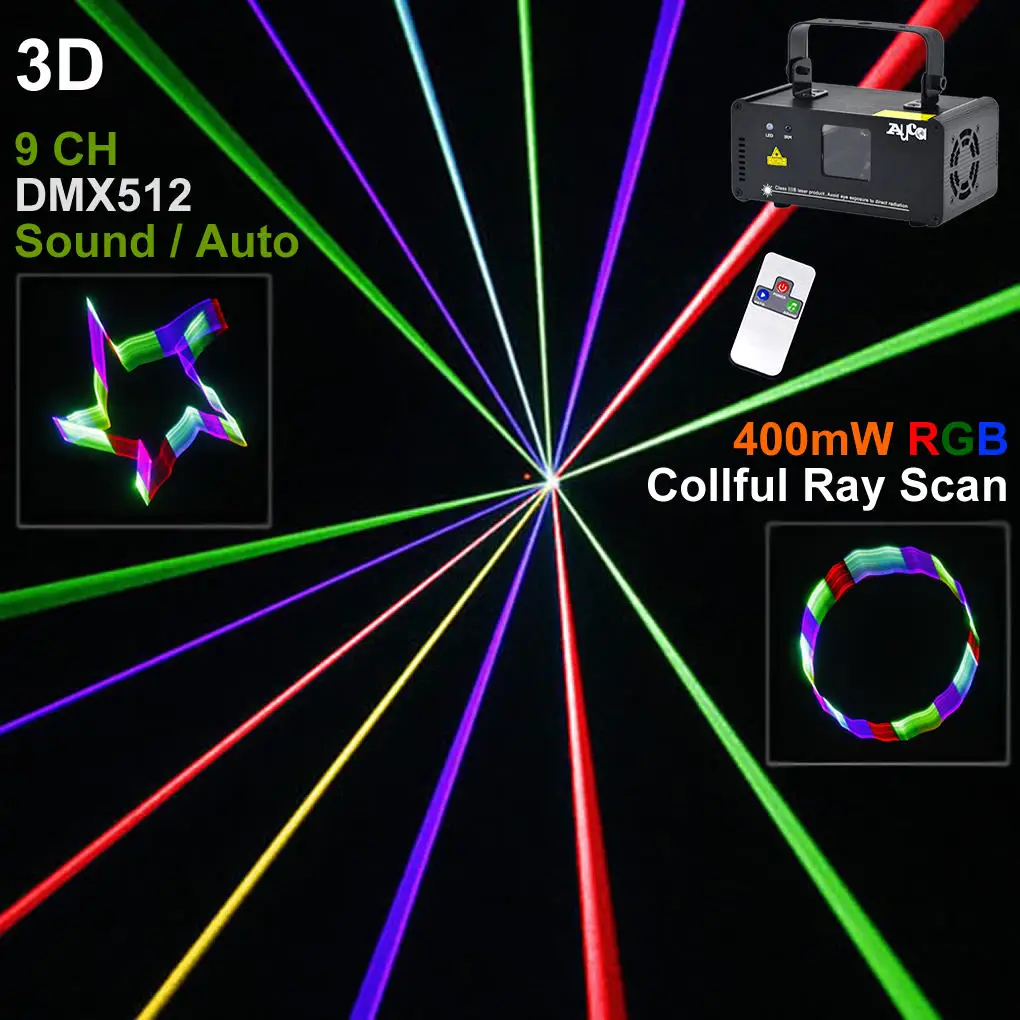 AUCD мини дистанционный 3D эффект 400 МВт RGB Полноцветный лазерный проектор огни 8CH DMX Диско DJ вечерние шоу сканирование луча сценическое освещение 3D-F