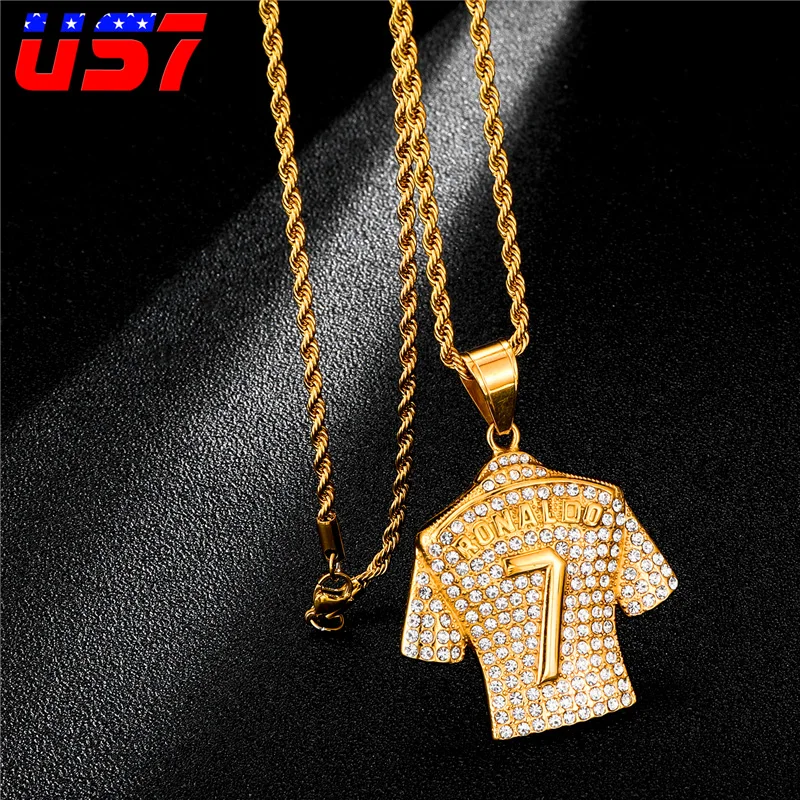 Ожерелье US7 в стиле хип хоп со сверкающей звездой футбола ожерелье из нержавеющей