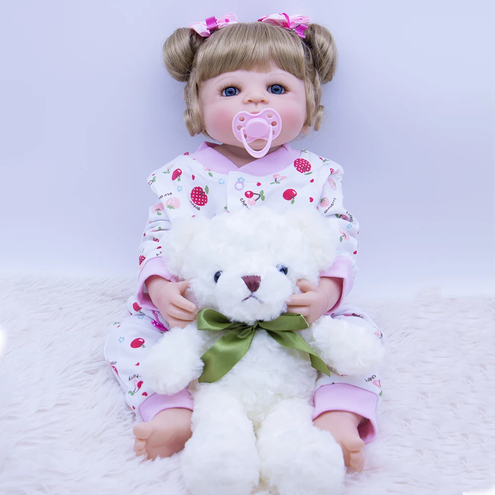 

55CM blue eyes Babies Princess Dolls Bebe gift Reborn Bonecas Brinquedos Real alive Full Body Silicone Girl Reborn Baby Doll Toy