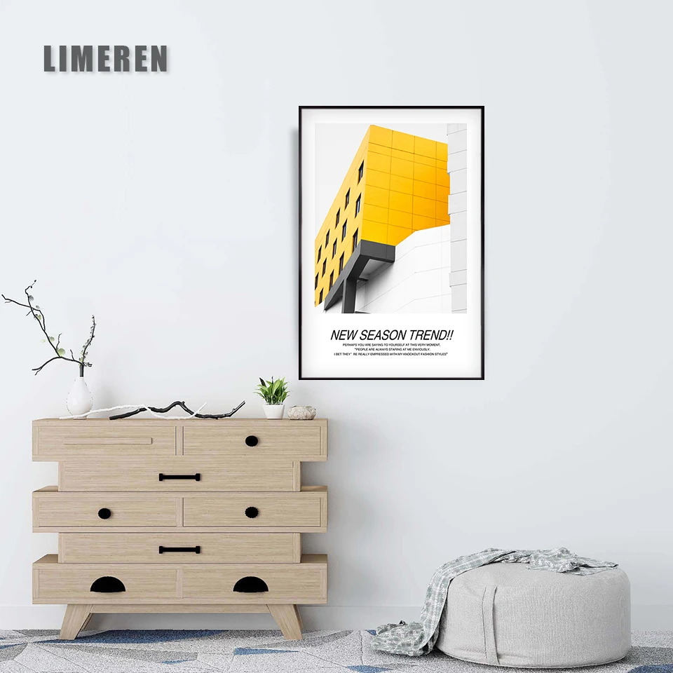 Home Decoration Poster Prints Wall Art Canvas Painting Nordic Picture Ins yellow architectural style Gray Stairs | Дом и сад