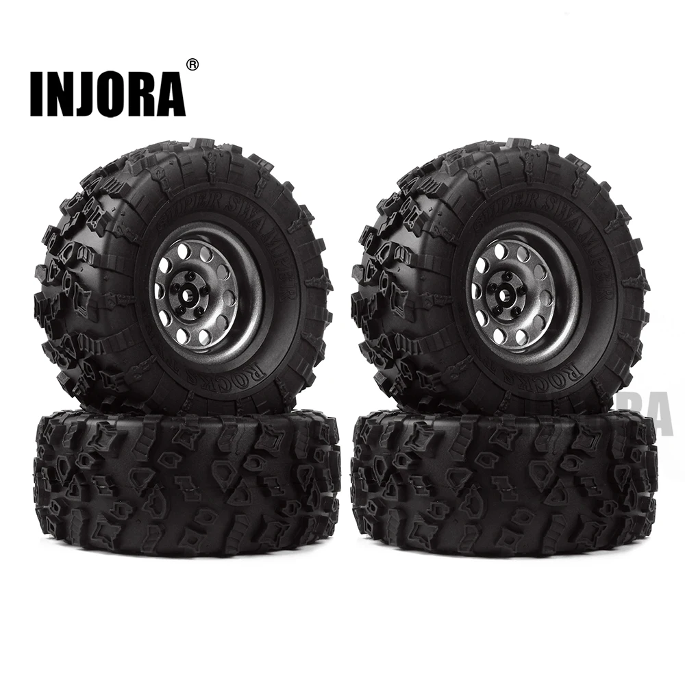 Резиновые и металлические шины INJORA 4 шт. 2 обод колеса для 1:10 RC Rock Crawler Axial SCX10 90046 90060