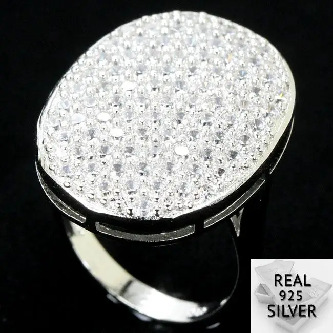 

6.6g Real 925 Solid Sterling Silver New Designed White Sapphire Woman's Gift Rings US 7.75# 26x20mm