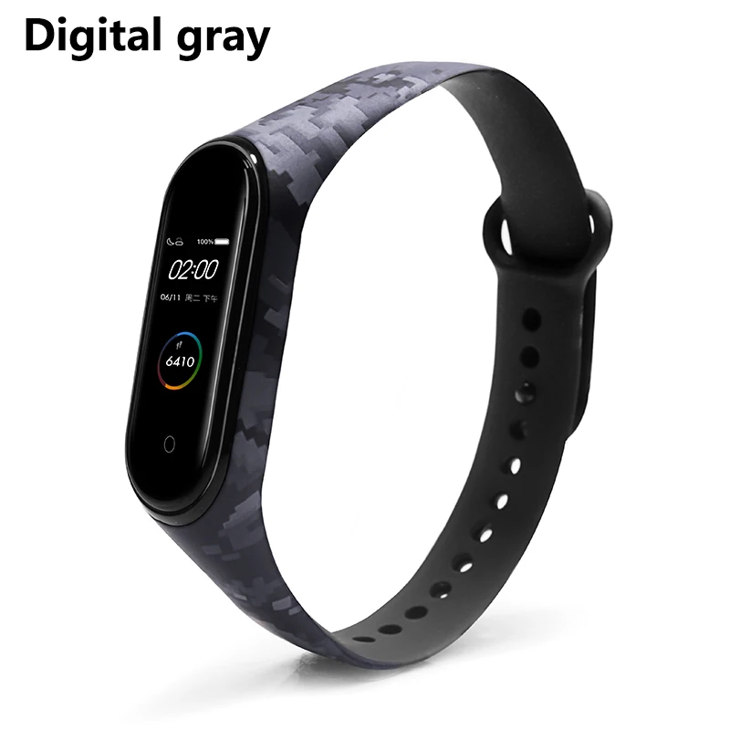 Digital gray BOORUI Универсальный Miband 3 4 ремешок pulsera inteligente ремешок для xiaomi mi3 mi4 смарт-браслеты с разнообразными цветами - Цвет: Digital gray
