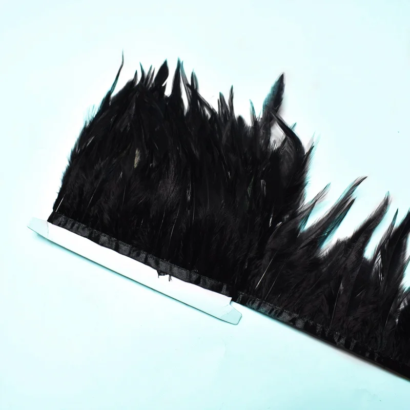 black 1 м черный петух шеи перья отделка бахрома 8-10 см DIY Перья для рукоделия ленты для шитья одежды вечерние украшения - Цвет: black