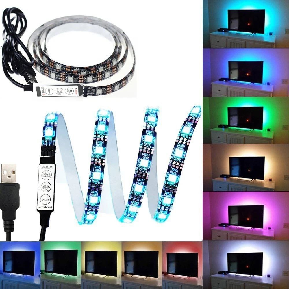 

Водонепроницаемая светодиодная лента с USB, RGB, 5050SMD, 5 в постоянного тока, гибкая светодиодная лента, 1 м, HD ТВ, настольный экран, фосветильник подсветка