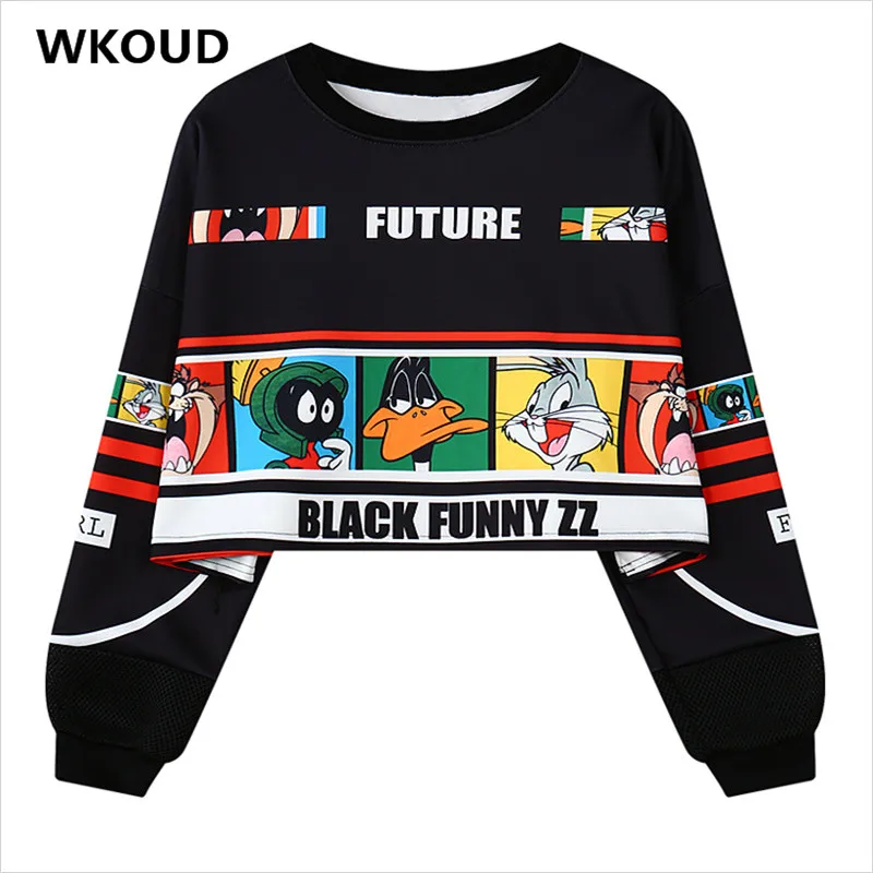 Женская толстовка с капюшоном WKOUD длинным рукавом и круглым вырезом на весну