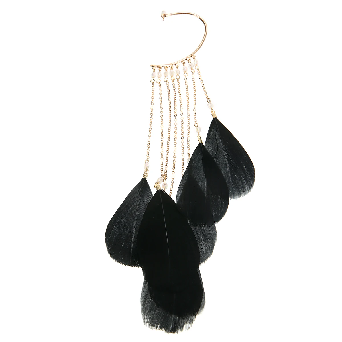 Black Boho перо уха манжеты клип на серьги без пирсинга кисточка на длинной цепочке ухо манжеты широкий многослойный женщин Кристалл ювелирные изделия - Окраска металла: Black