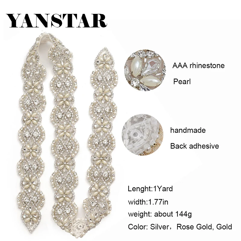 YANSTAR 4 5 см * 1 ярд стразы отделка для свадебного пояса розовое золото Кристалл