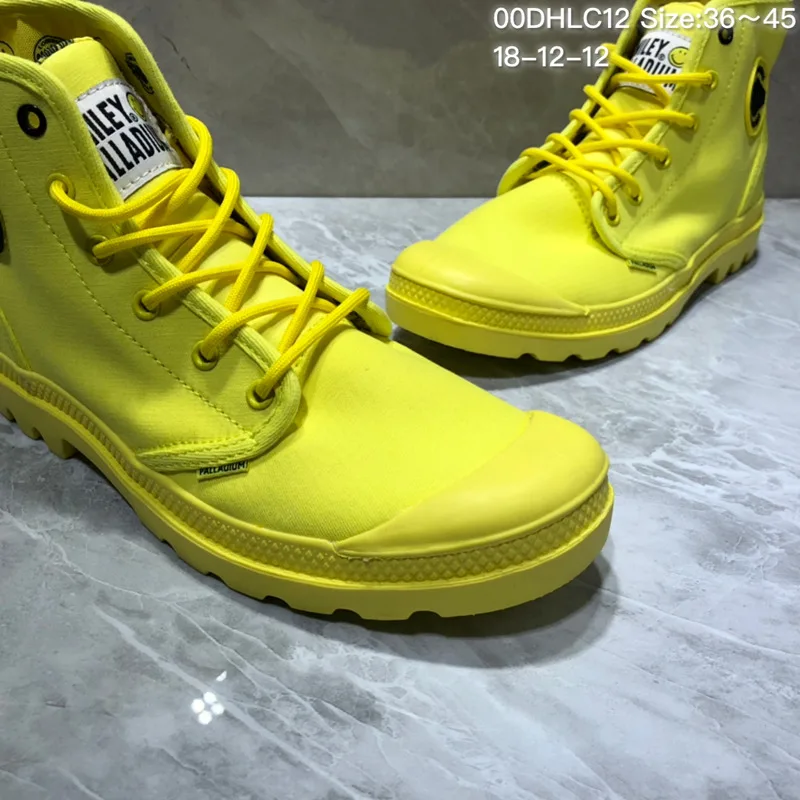 PALLADIUM Pampa/классические кроссовки с высоким берцем, Мужская парусиновая обувь на шнуровке, высокий стиль, желтая улыбающаяся мордочка, повседневная обувь, 40-45