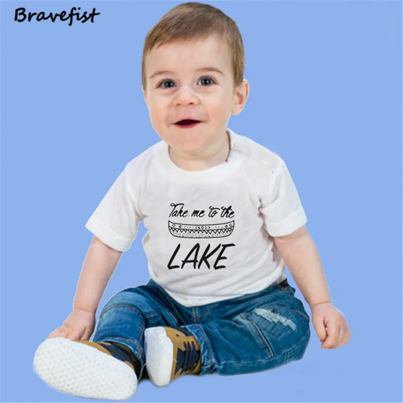 Trajes de verano para beb&eacute;s, monos de manga corta para reci&eacute;n nacidos de 0 a 24 meses, ropa para ni&ntilde;os, trajes de cuello redondo para el sol, con letras "TAKE ME TO THE LAKE"-4