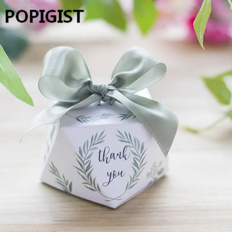

European diamond shape Green forest style Candy Boxes Wedding Favors Bomboniere paper thanks Gift Box Party Chocolate box 50pcs